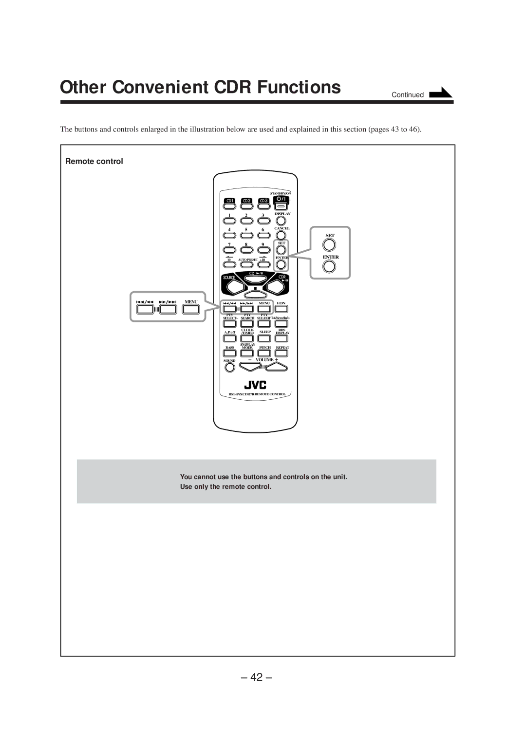 JVC CA-NXCDR7R, LVT0749-003A manual Other Convenient CDR Functions, Menu 