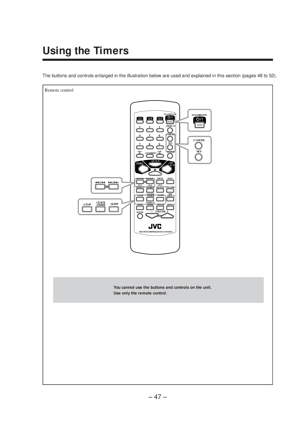 JVC LVT0749-003A, CA-NXCDR7R manual Using the Timers 