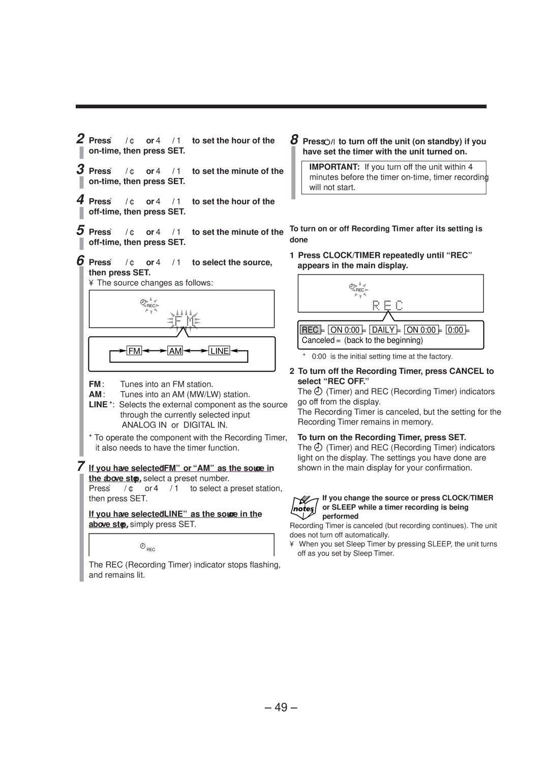 JVC LVT0749-003A, CA-NXCDR7R manual To turn on or off Recording Timer after its setting is done, FM AM Line 