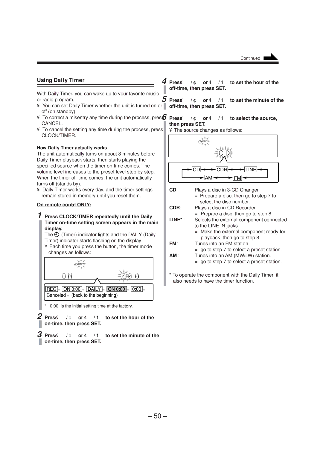 JVC CA-NXCDR7R, LVT0749-003A manual Using Daily Timer, How Daily Timer actually works, CD CDR Line, Am Fm 