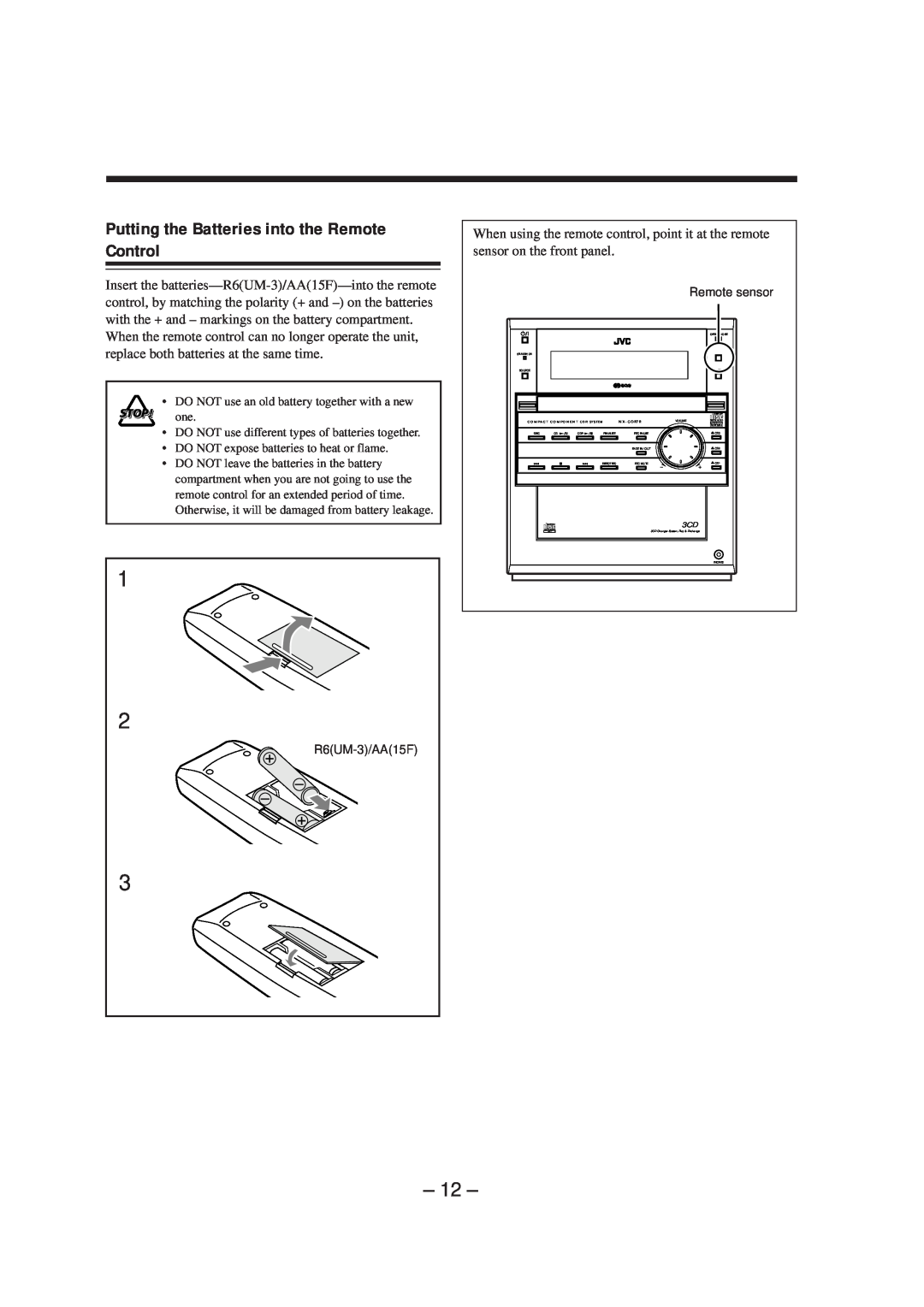 JVC CA-NXCDR7R, LVT0749-003A manual Putting the Batteries into the Remote Control 