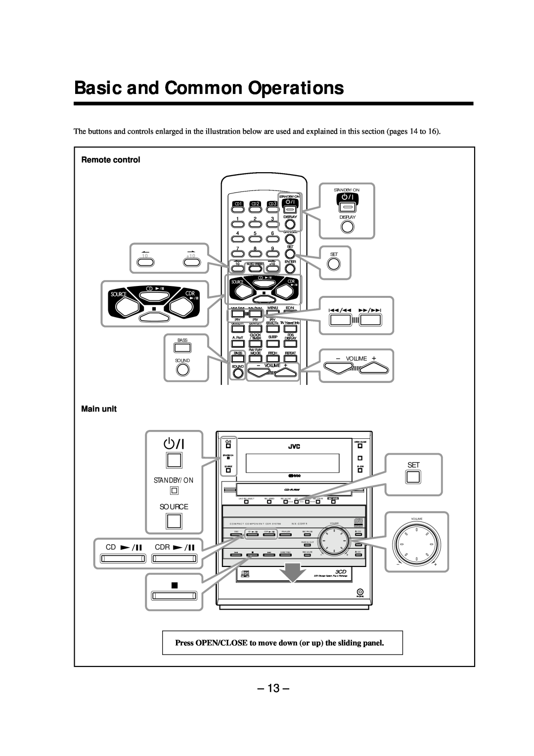 JVC LVT0749-003A, CA-NXCDR7R manual Basic and Common Operations, Remote control, Main unit 