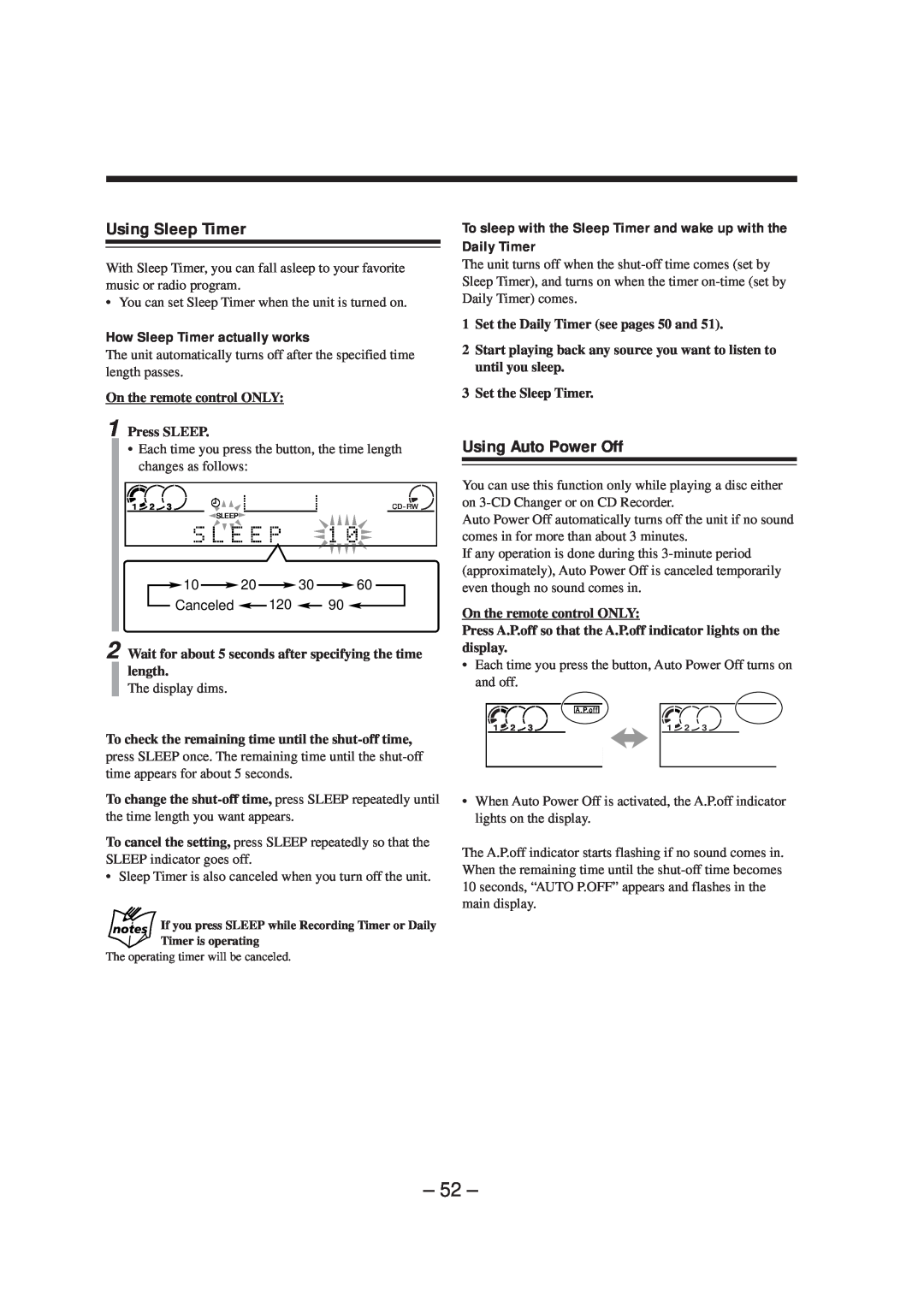 JVC CA-NXCDR7R, LVT0749-003A manual Using Sleep Timer, Using Auto Power Off, How Sleep Timer actually works 
