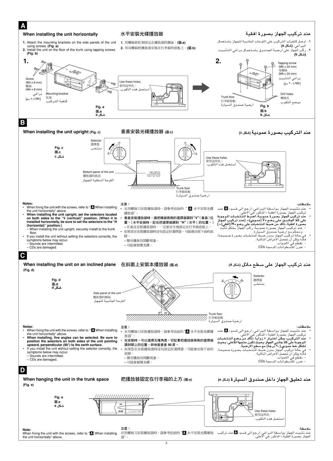 JVC LVT0847-001A, CH-X460 user service When installing the unit horizontally, When installing the unit upright Fig. c 