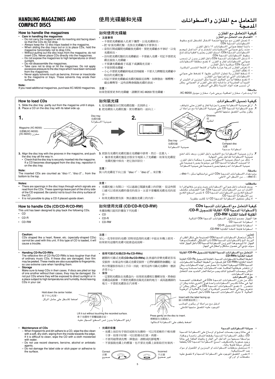 JVC CH-X460, LVT0847-001A user service Handling Magazines Compact Discs, تﺎﻧاﻮﻄﺳﻻاو نزﺎﻟﻤﺨا ﻊﻣ ﻞﻣﺎﻌﺘﻟا ﺔﺠﻣﺪﳌا 