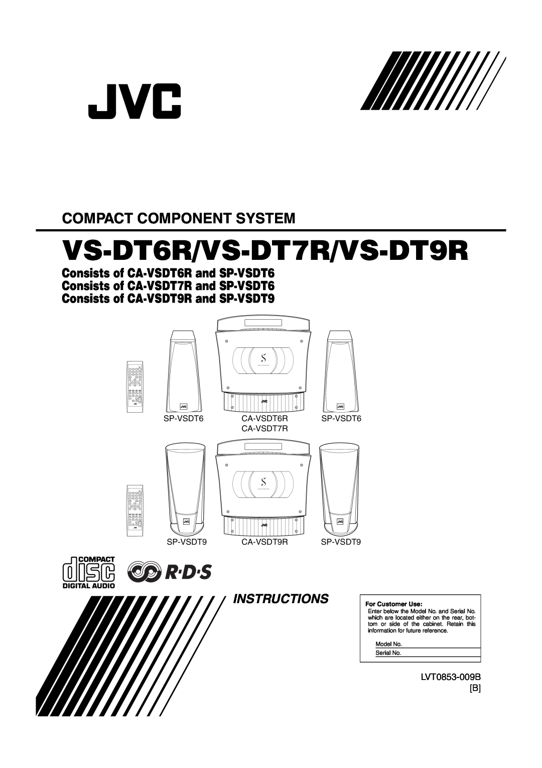 JVC manual VS-DT6R/VS-DT7R/VS-DT9R, Compact Component System, Consists of CA-VSDT6Rand SP-VSDT6, Instructions, Model No 