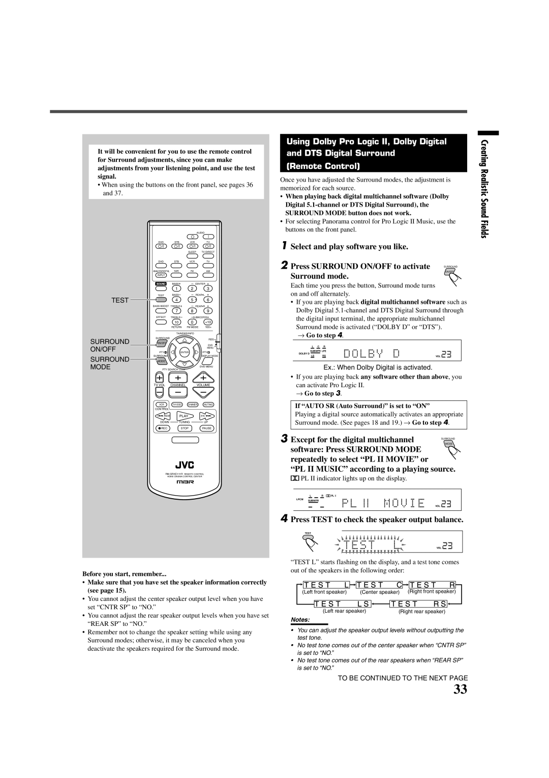 JVC LVT0858-001A manual Surround mode, Except for the digital multichannel, PL II Music according to a playing source 