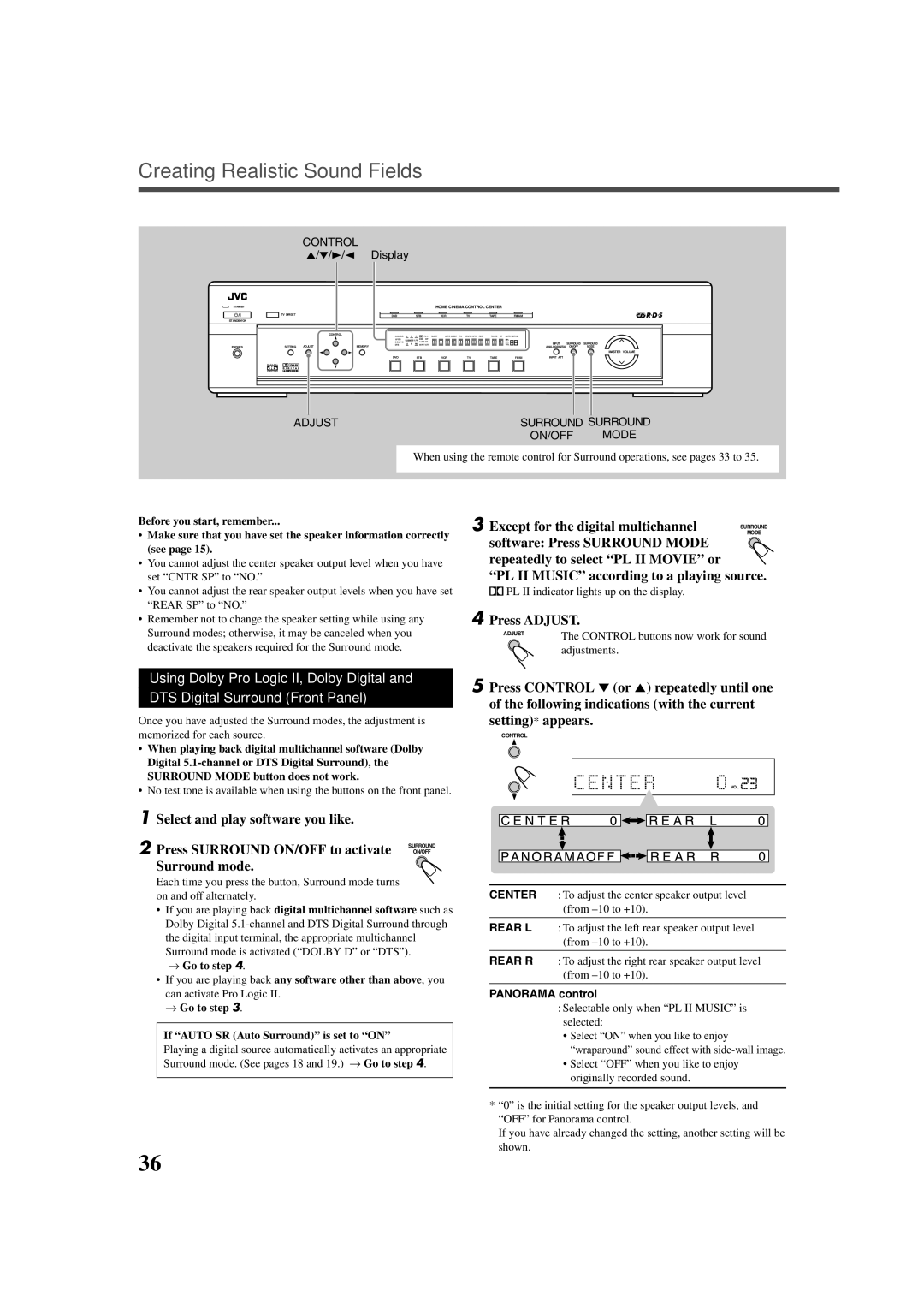 JVC LVT0858-001A manual ON/OFF Mode, Panorama control 