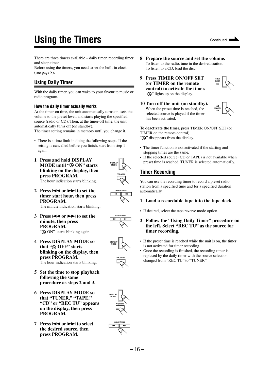 JVC LVT0862-001B manual Using the Timers, Using Daily Timer, Timer Recording 