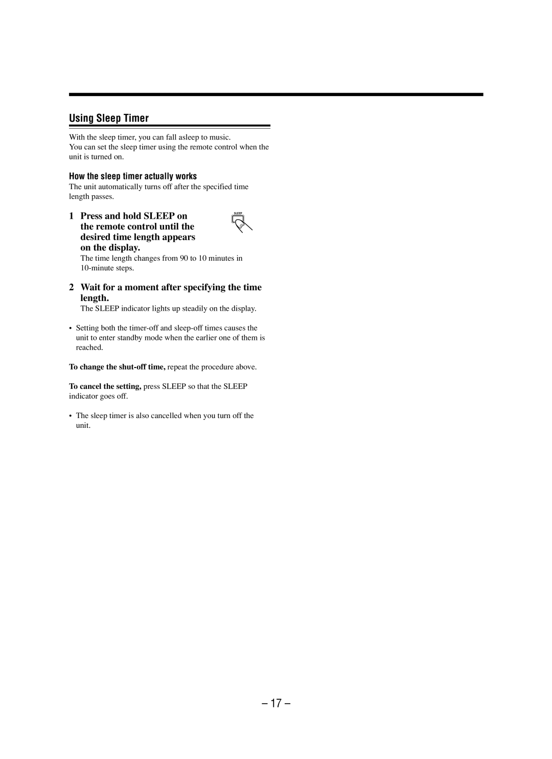 JVC LVT0862-001B Using Sleep Timer, Wait for a moment after specifying the time length, How the sleep timer actually works 