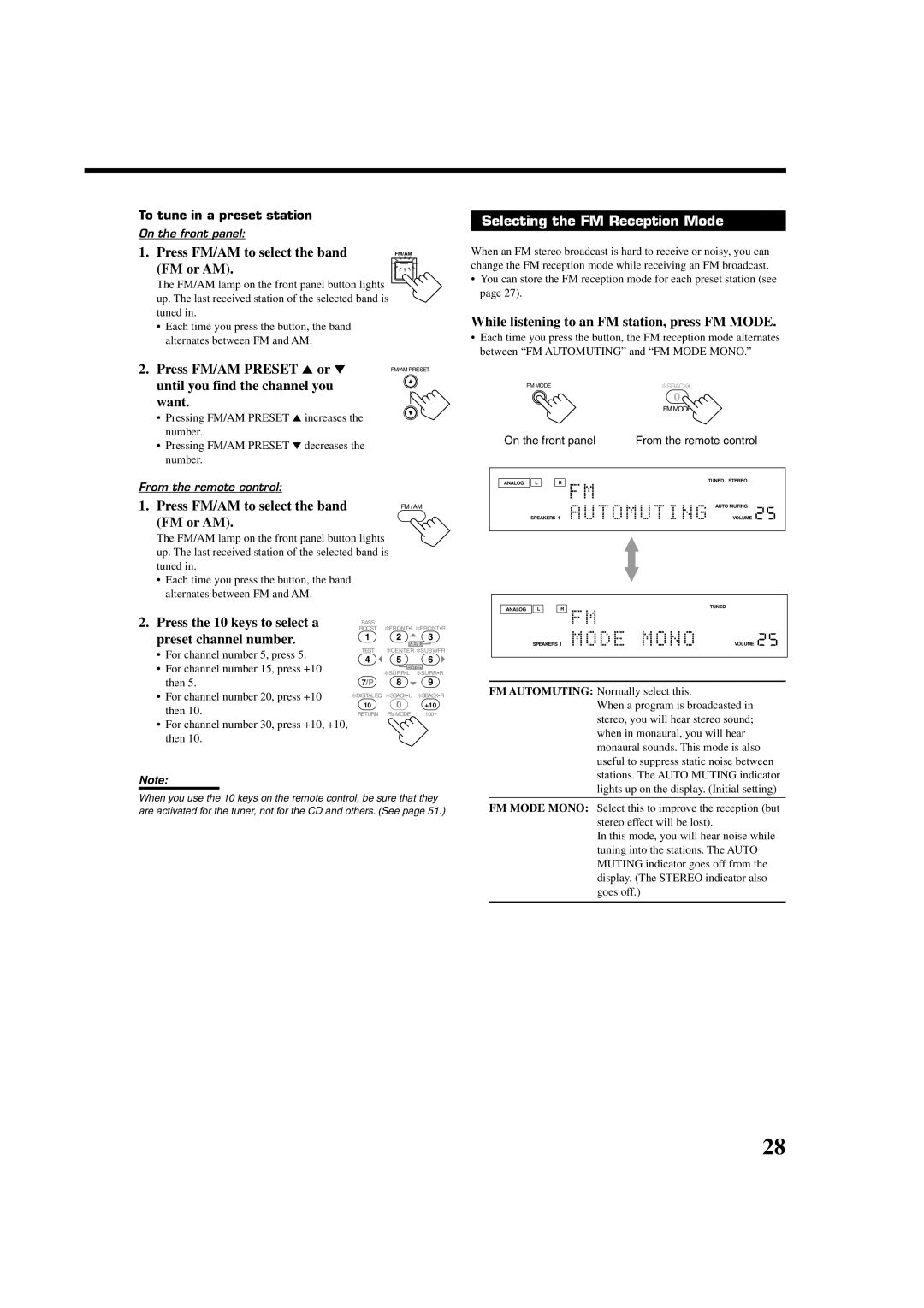 JVC RX-8022PSL manual Press FM/AM Preset 5 or ∞, Until you find the channel you Want, Selecting the FM Reception Mode 