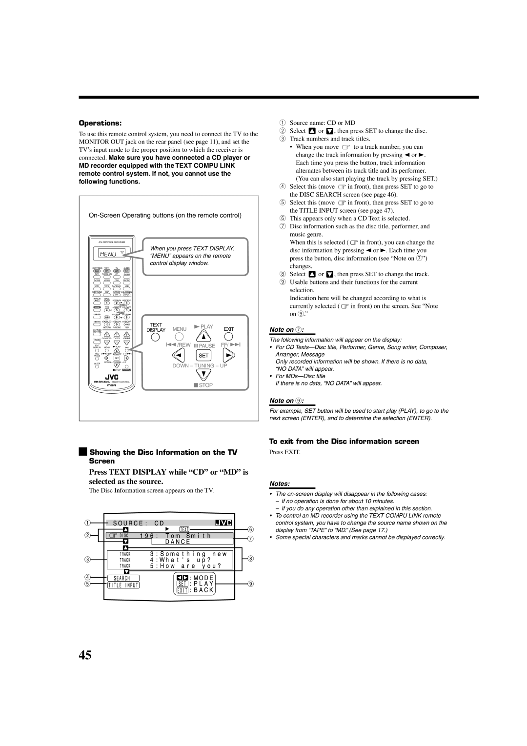 JVC LVT0870-006A, RX-8022PSL manual Press Text Display while CD or MD is selected as the source, Operations 