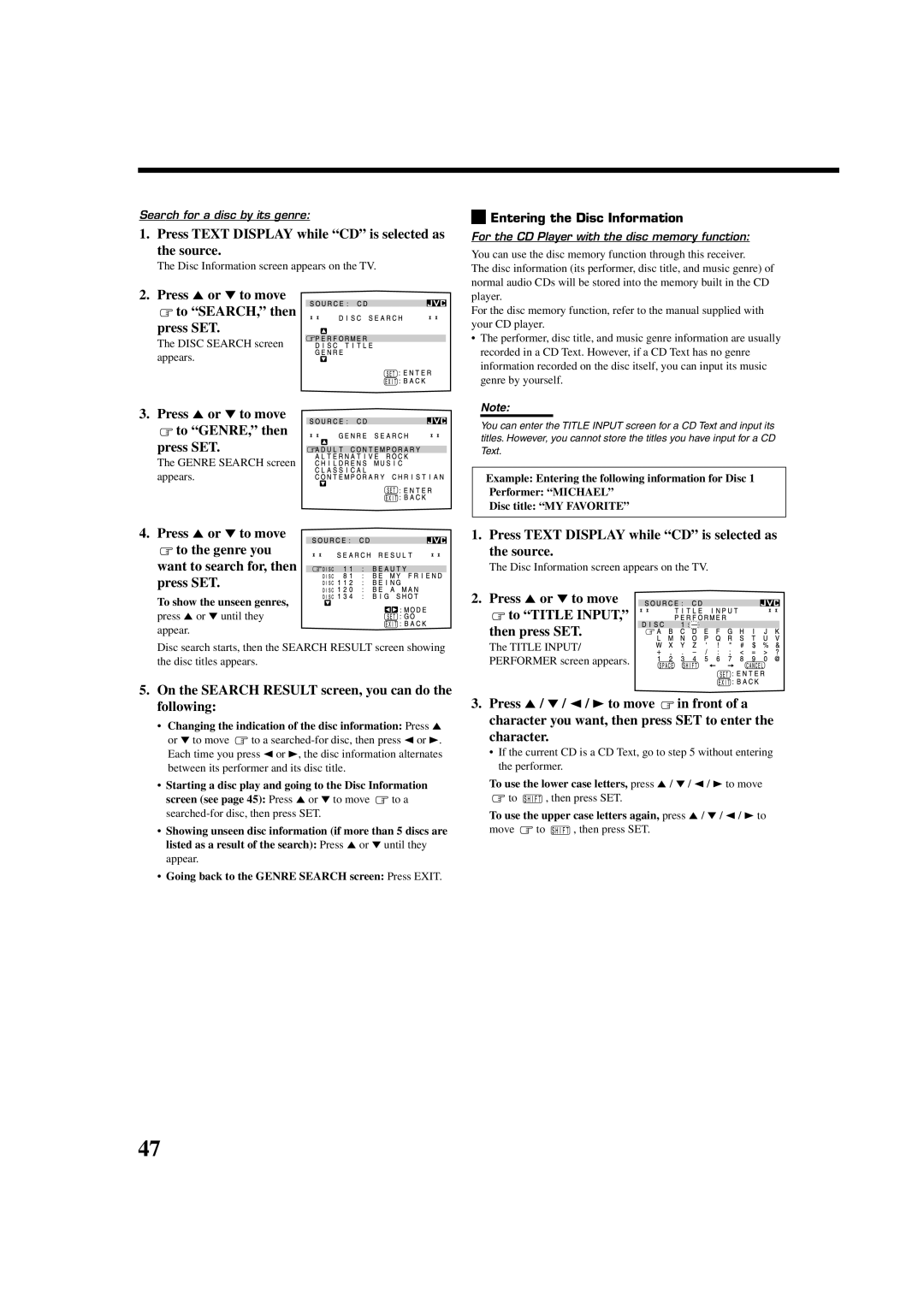 JVC LVT0870-006A, RX-8022PSL Press 5 or ∞ to move To SEARCH, then Press SET, Press 5 or ∞ to move To GENRE, then Press SET 