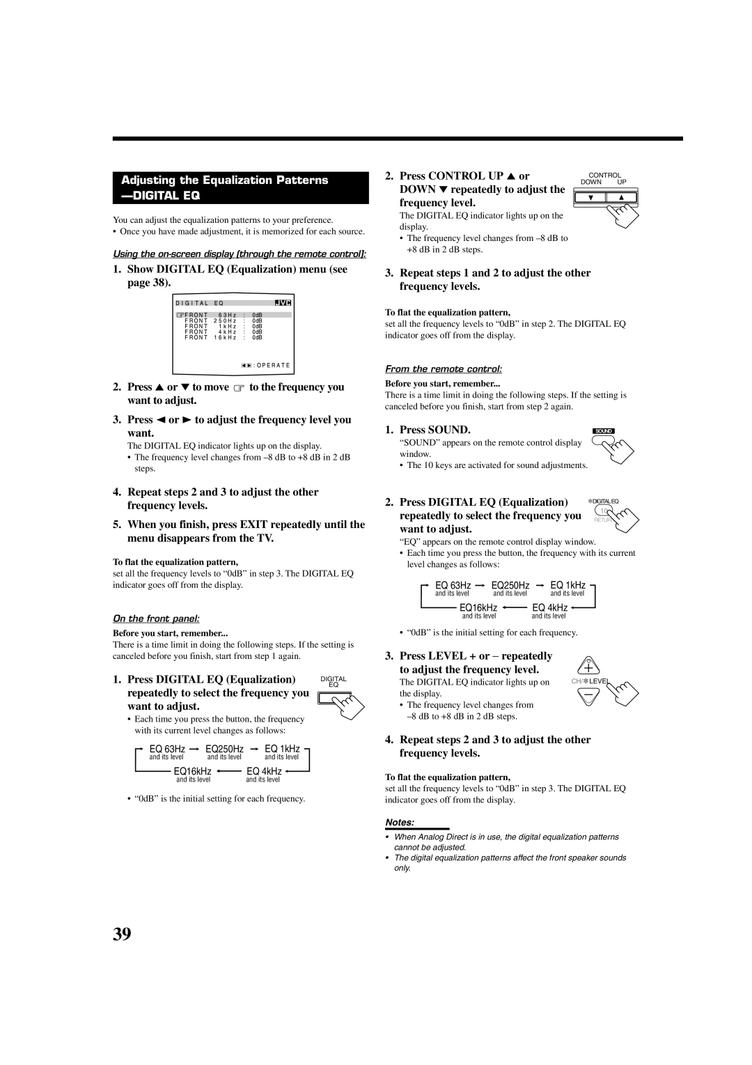 JVC LVT0870-006A, RX-8022PSL manual Adjusting the Equalization Patterns -DIGITALEQ, Press SOUND 