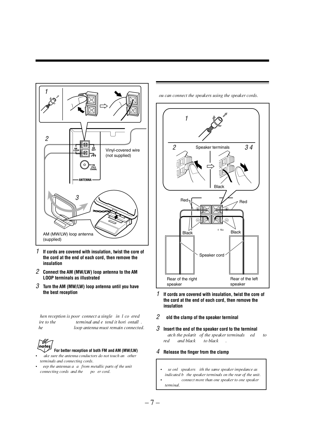 JVC LVT0900-003A manual Connecting Speakers, To connect an outdoor AM MW/LW antenna, To connect speakers 