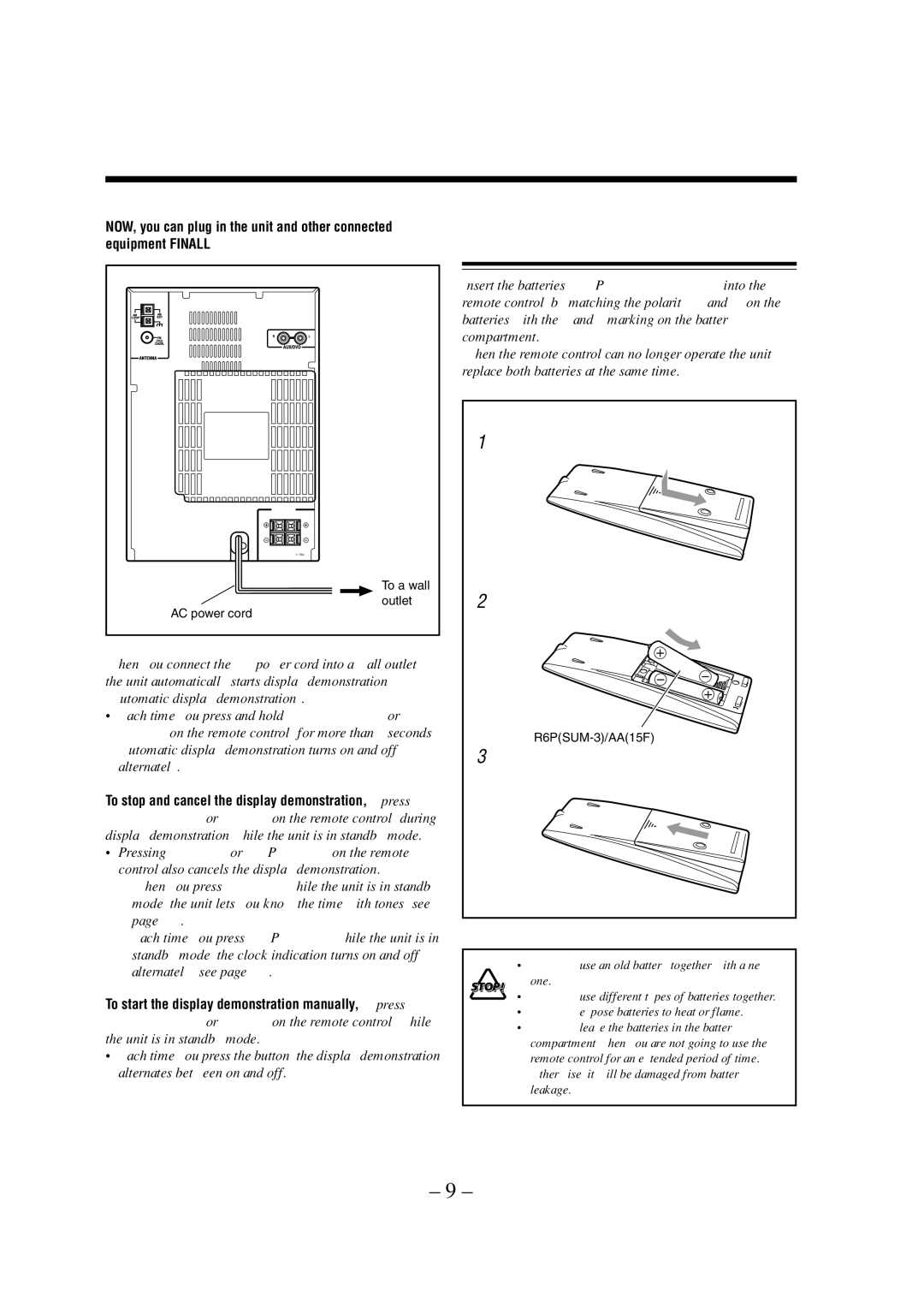 JVC LVT0900-003A manual Putting the Batteries into the Remote Control, R6PSUM-3/AA15F 