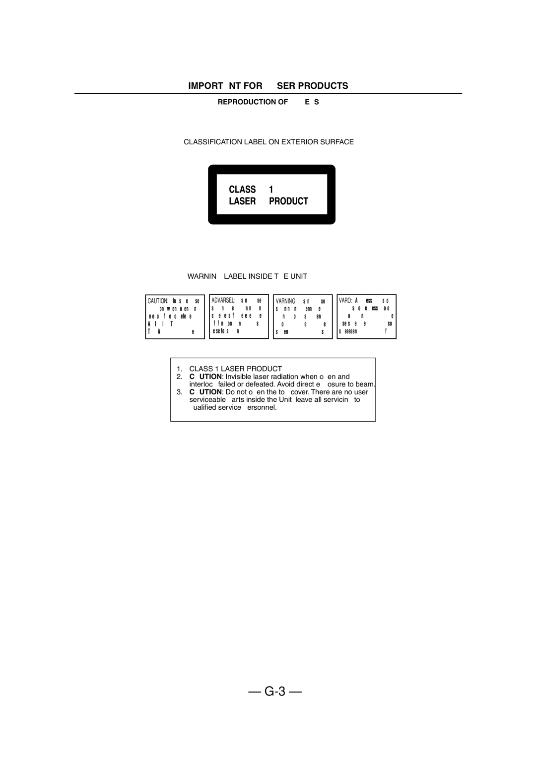 JVC LVT0900-003A manual Important for Laser Products 