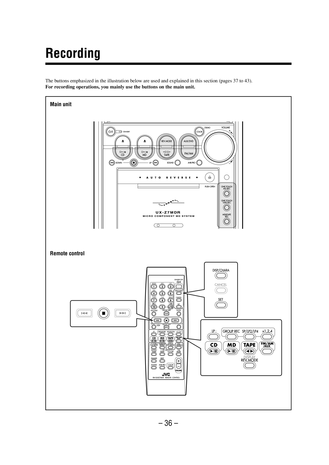 JVC LVT0900-003A manual Recording 