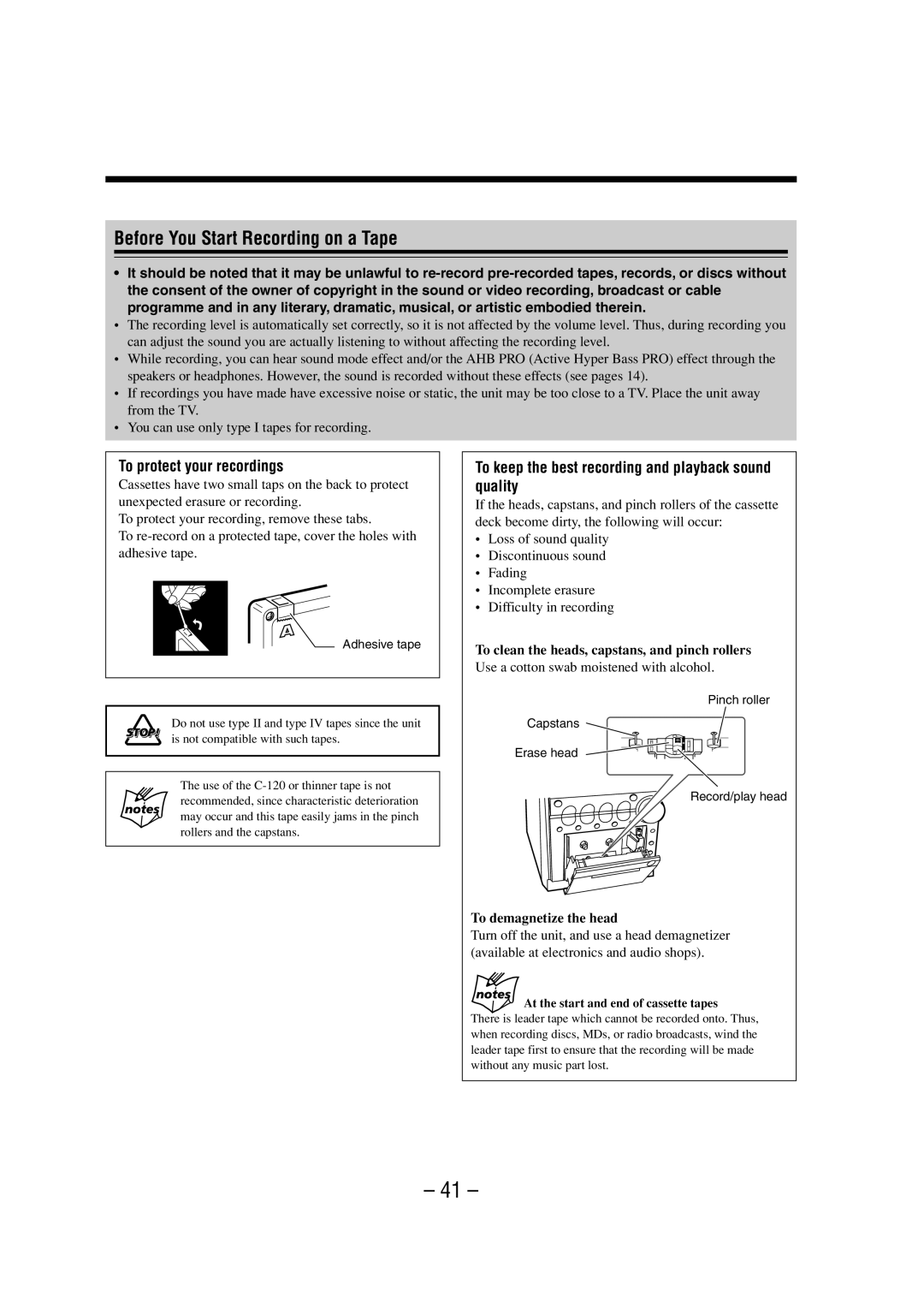 JVC LVT0900-003A manual Before You Start Recording on a Tape, To protect your recordings, To demagnetize the head 