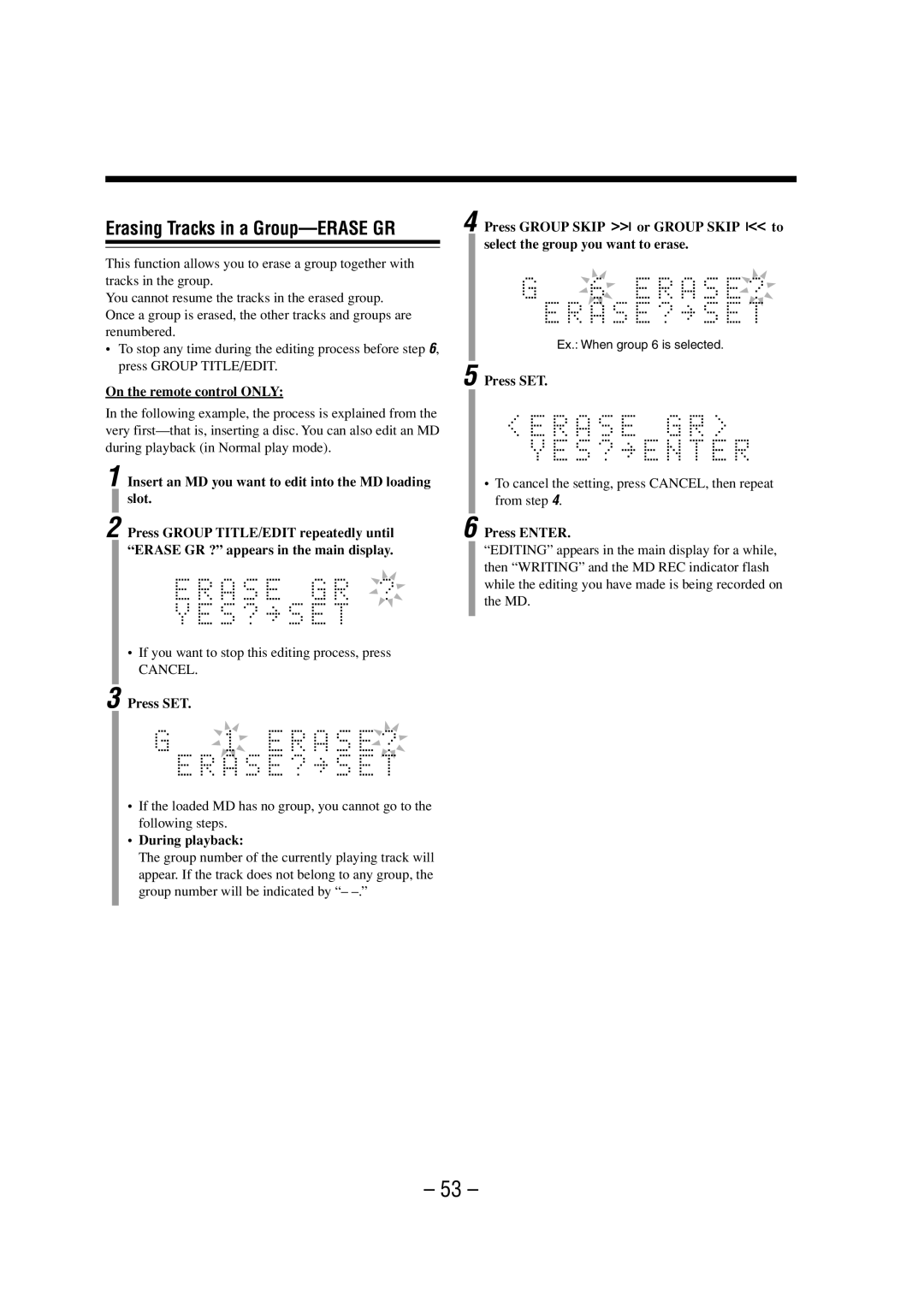 JVC LVT0900-003A manual Erasing Tracks in a Group-ERASE GR 