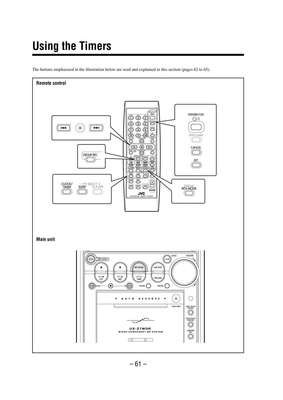 JVC LVT0900-003A manual Using the Timers, Remote control 