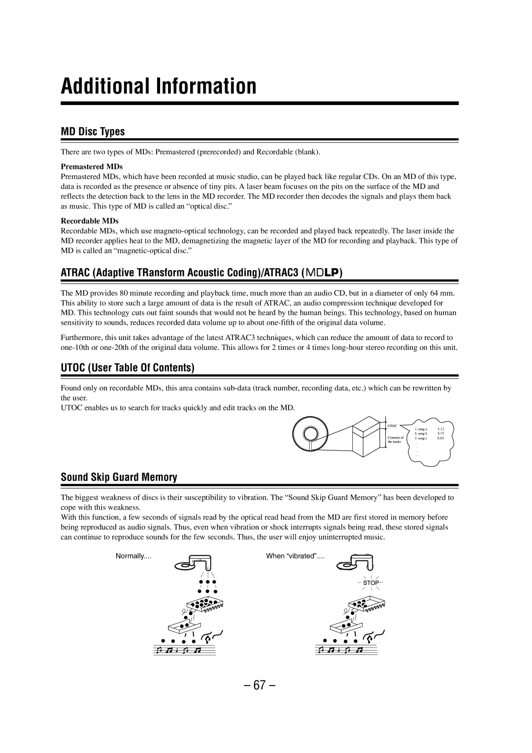 JVC LVT0900-003A manual Additional Information, MD Disc Types, Atrac Adaptive TRansform Acoustic Coding/ATRAC3 