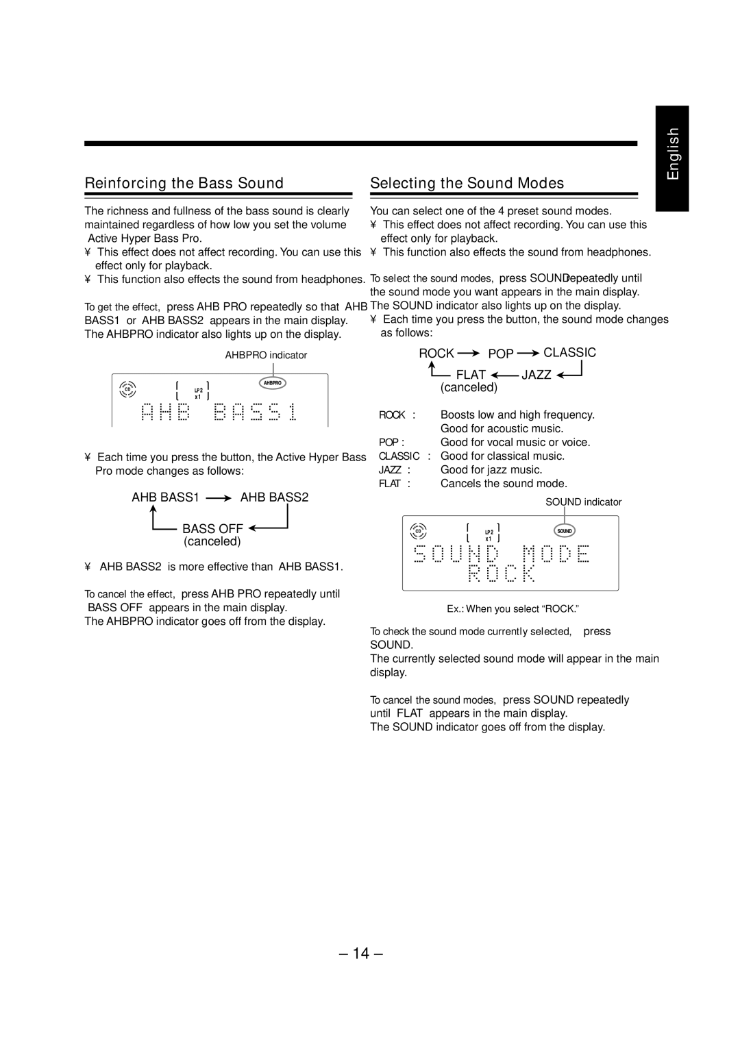 JVC CA-UXZ7MD Reinforcing the Bass Sound, Selecting the Sound Modes, To check the sound mode currently selected, press 