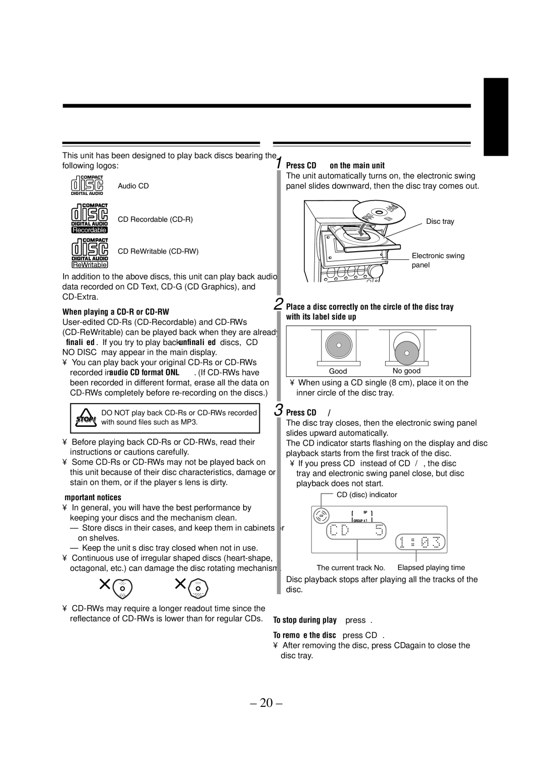 JVC CA-UXZ7MD, LVT0900-004A manual Precautions on CD Playback, Playing Back the Entire CD-Normal Play 