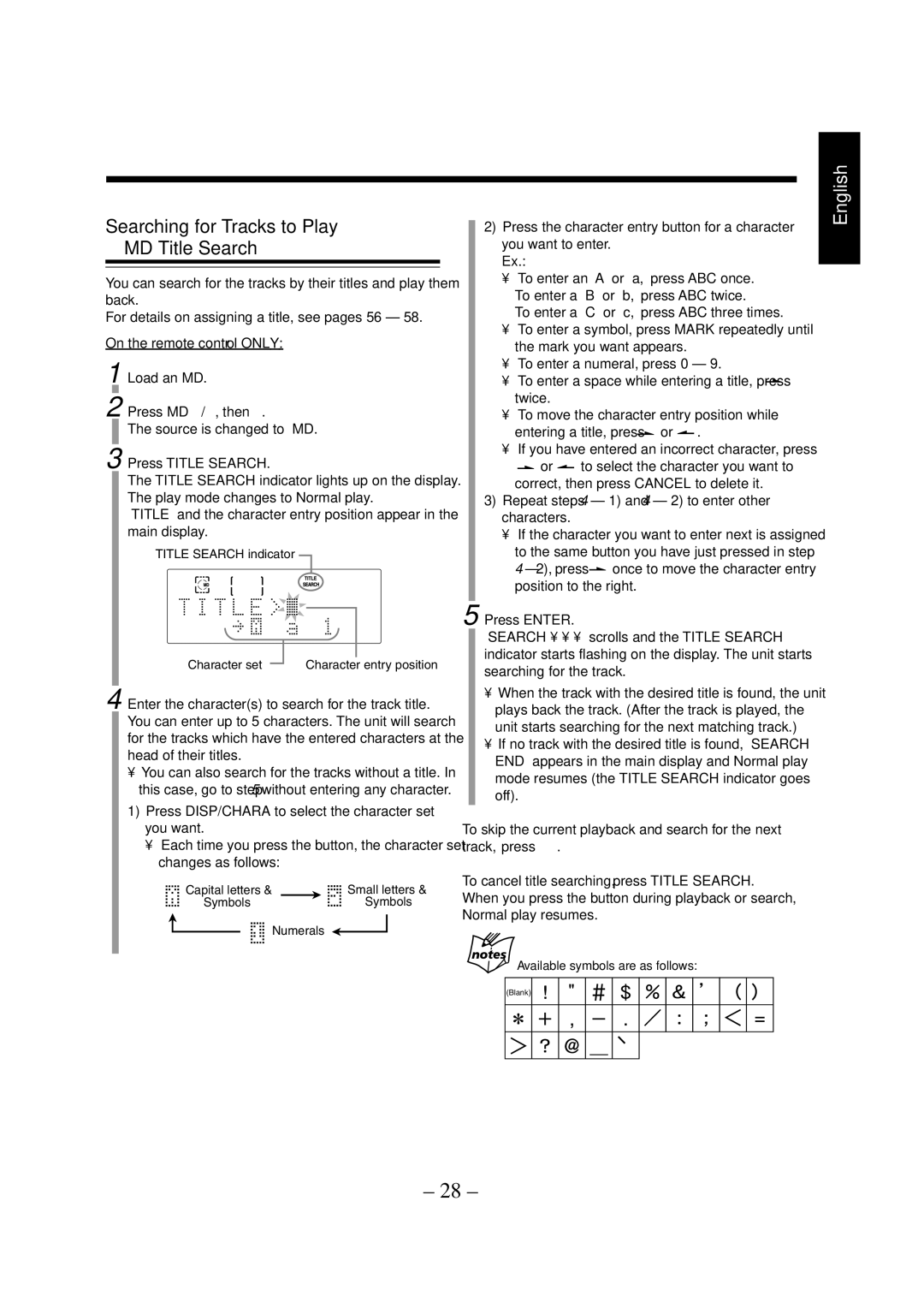 JVC CA-UXZ7MD, LVT0900-004A manual Searching for Tracks to Play MD Title Search 