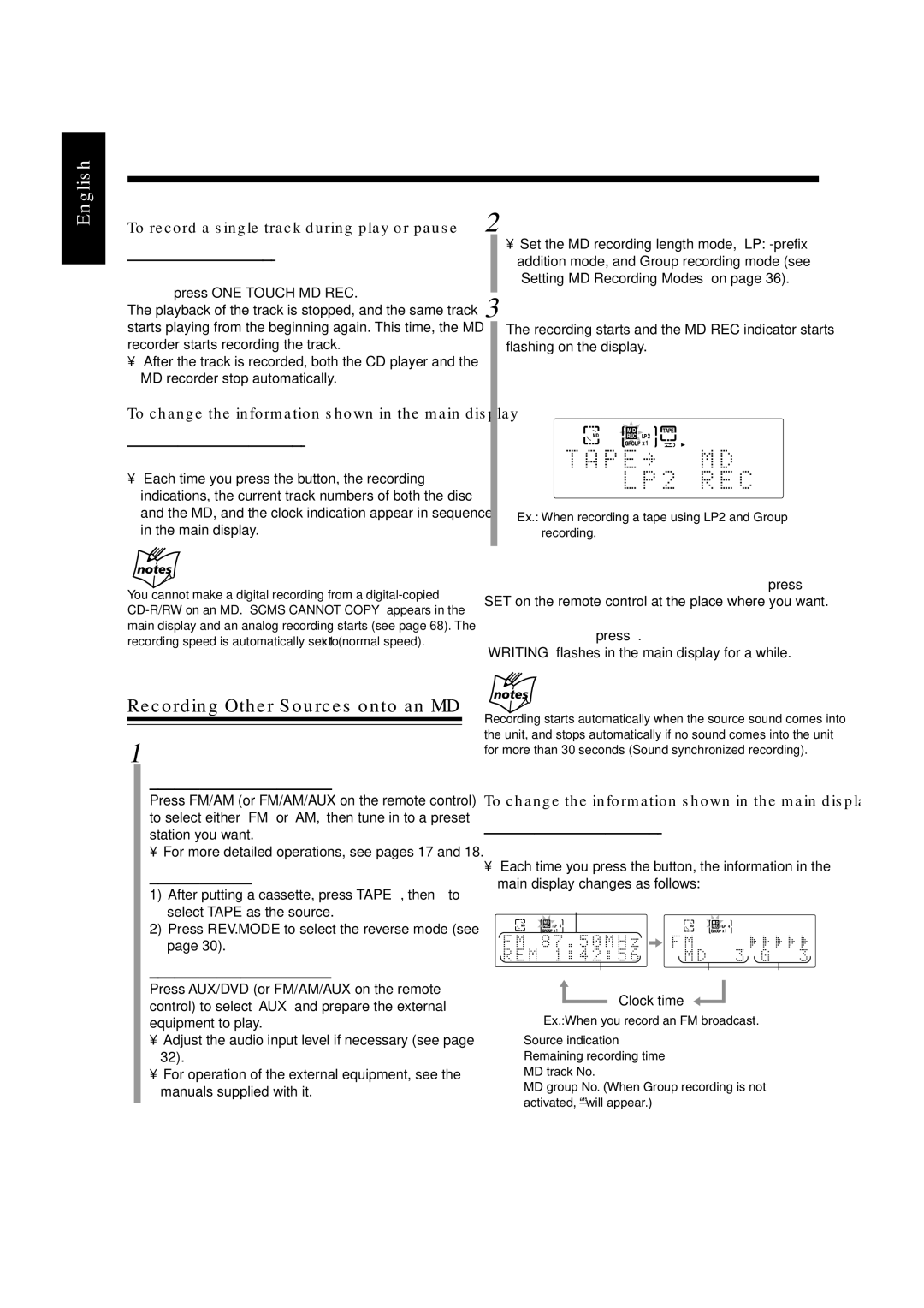 JVC LVT0900-004A, CA-UXZ7MD manual Recording Other Sources onto an MD, To record a single track during play or pause 