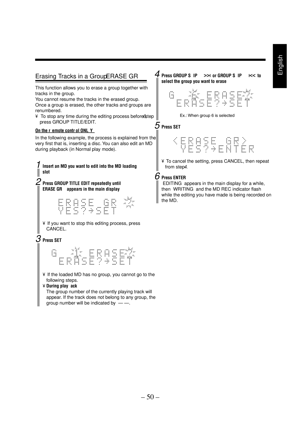 JVC CA-UXZ7MD, LVT0900-004A manual Erasing Tracks in a Group-ERASE GR 