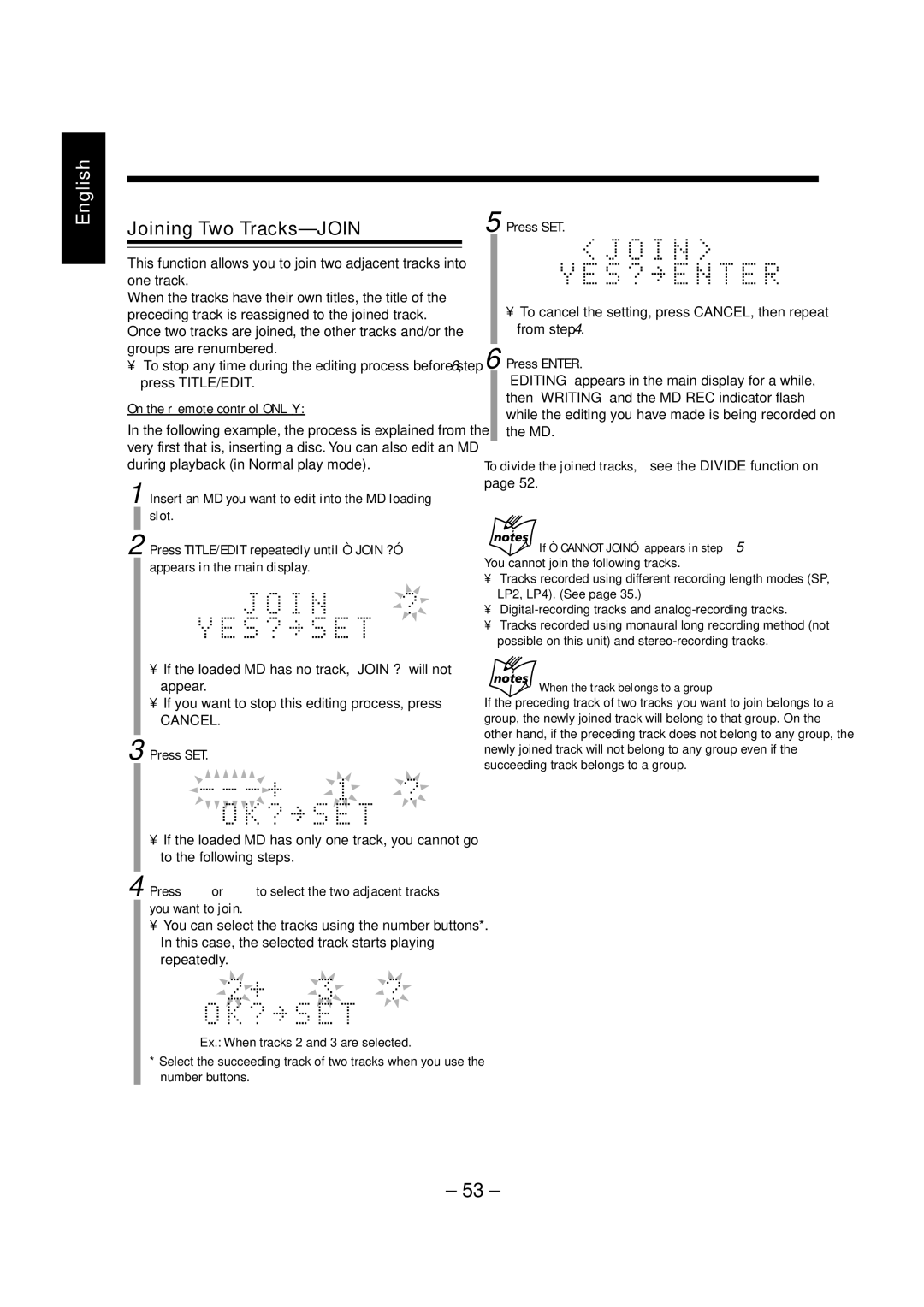 JVC LVT0900-004A, CA-UXZ7MD manual Joining Two Tracks-JOIN, To divide the joined tracks, see the Divide function on 