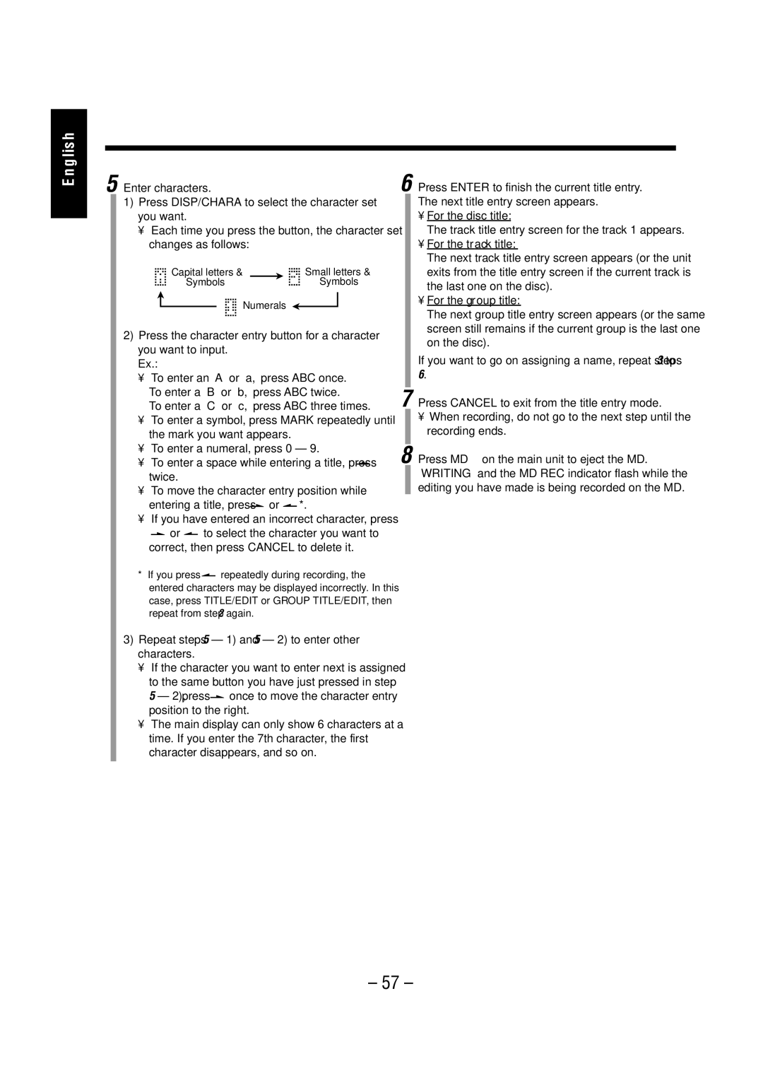 JVC LVT0900-004A manual Repeat steps 5 1 and 5 2 to enter other characters, Press Enter to finish the current title entry 