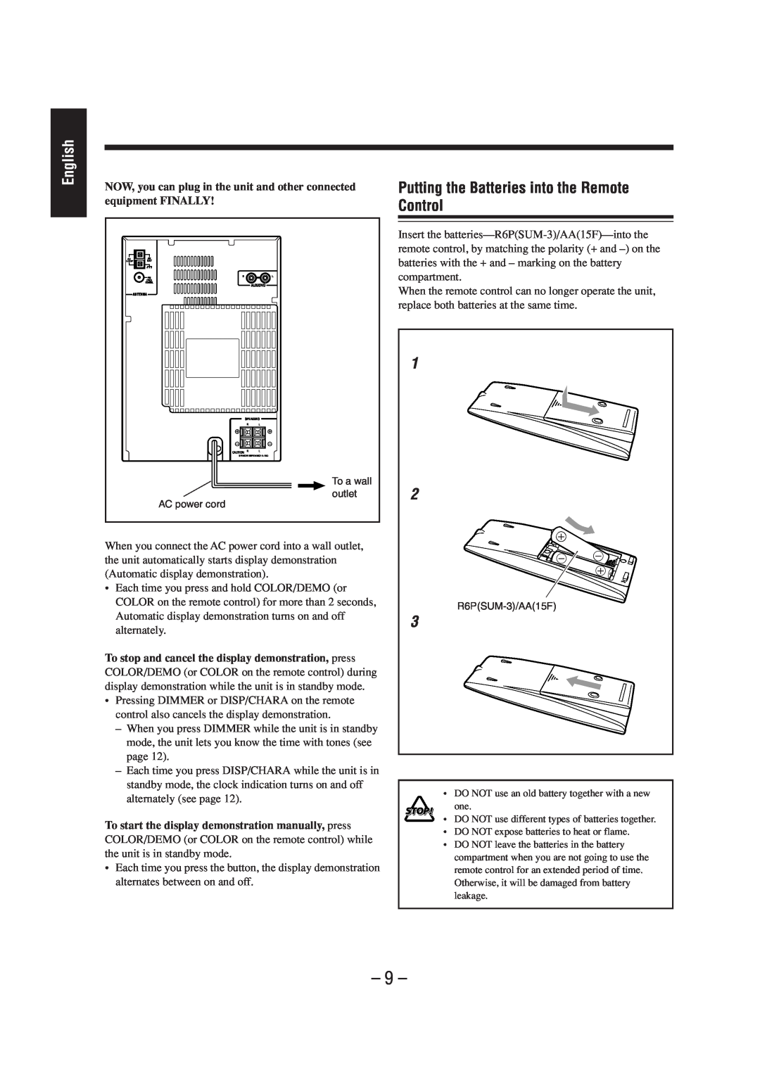 JVC LVT0900-004A, CA-UXZ7MD manual Putting the Batteries into the Remote Control, English 
