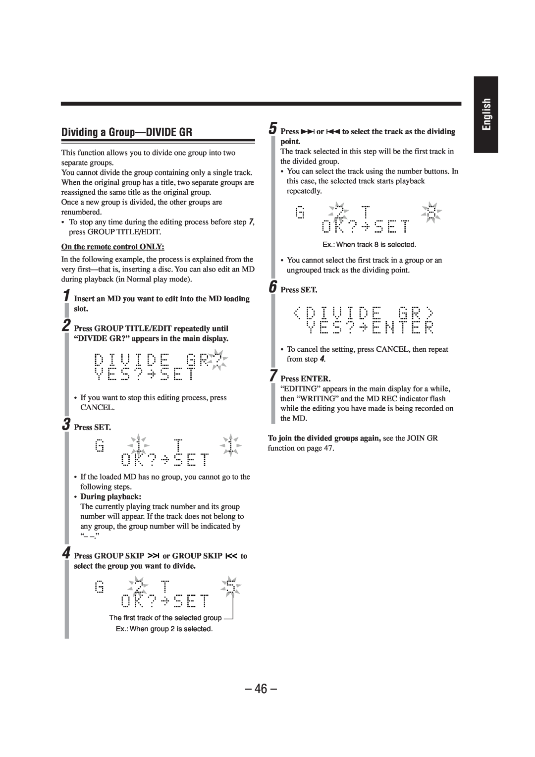 JVC CA-UXZ7MD, LVT0900-004A manual Dividing a Group-DIVIDEGR, English 