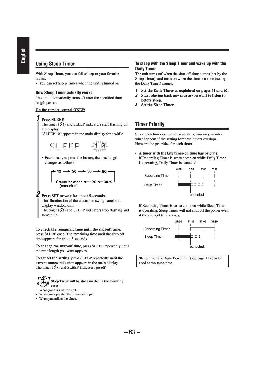 JVC LVT0900-004A, CA-UXZ7MD manual Using Sleep Timer, Timer Priority, English, How Sleep Timer actually works 
