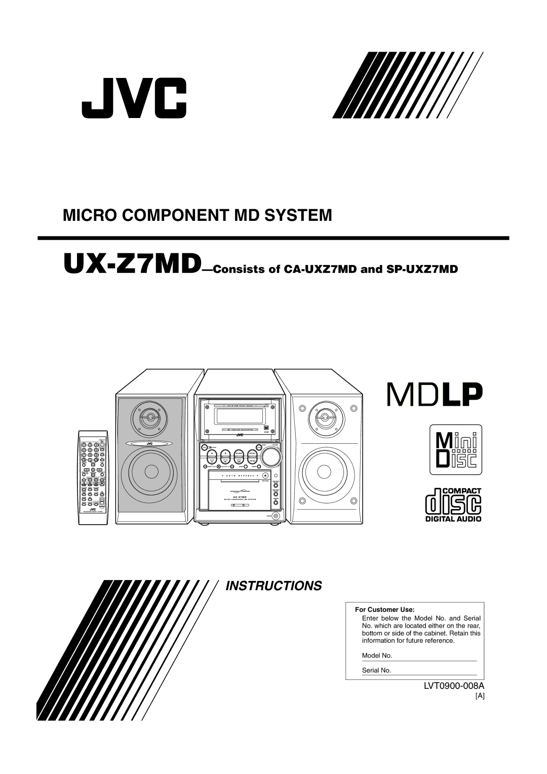 JVC 0802MWMMDWJEM, LVT0900-008A manual Micro Component MD System, UX-Z7MD-Consists of CA-UXZ7MD and SP-UXZ7MD 