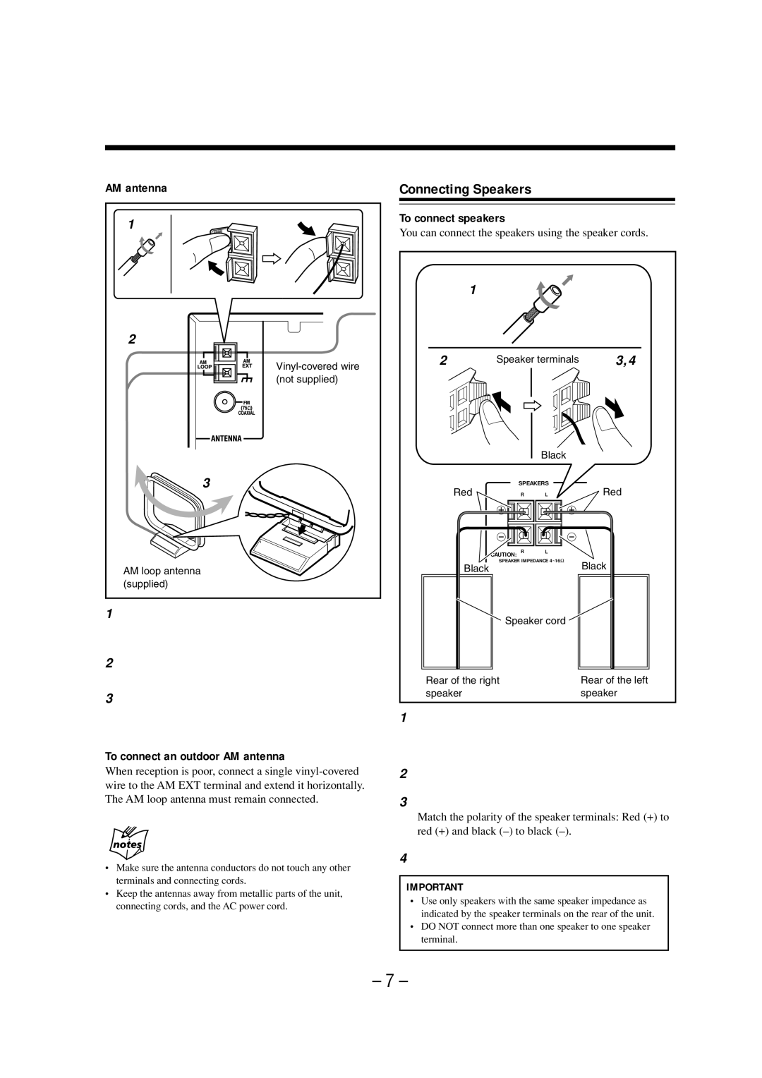 JVC LVT0900-008A, 0802MWMMDWJEM manual Connecting Speakers, To connect an outdoor AM antenna, To connect speakers 