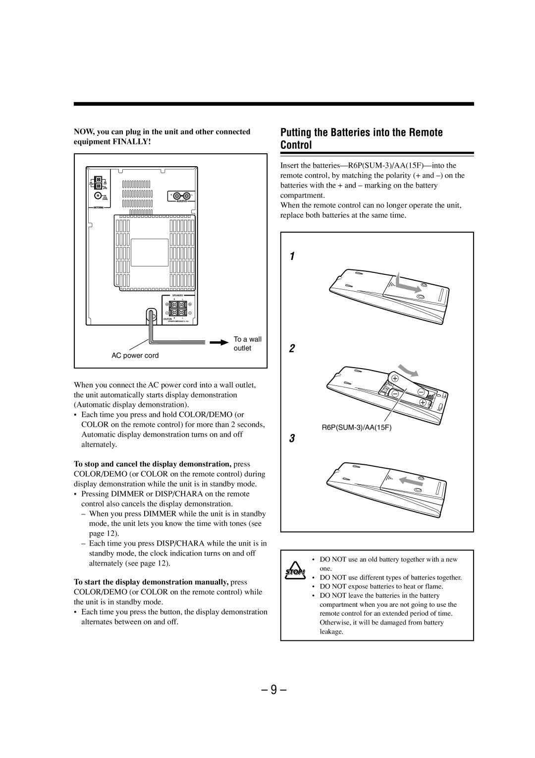 JVC LVT0900-008A, 0802MWMMDWJEM manual Putting the Batteries into the Remote Control, R6PSUM-3/AA15F 