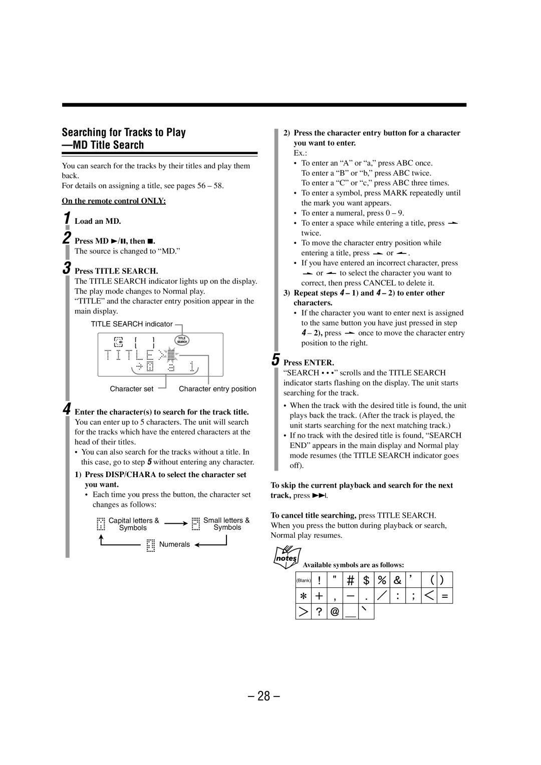 JVC 0802MWMMDWJEM, LVT0900-008A manual Searching for Tracks to Play MD Title Search 