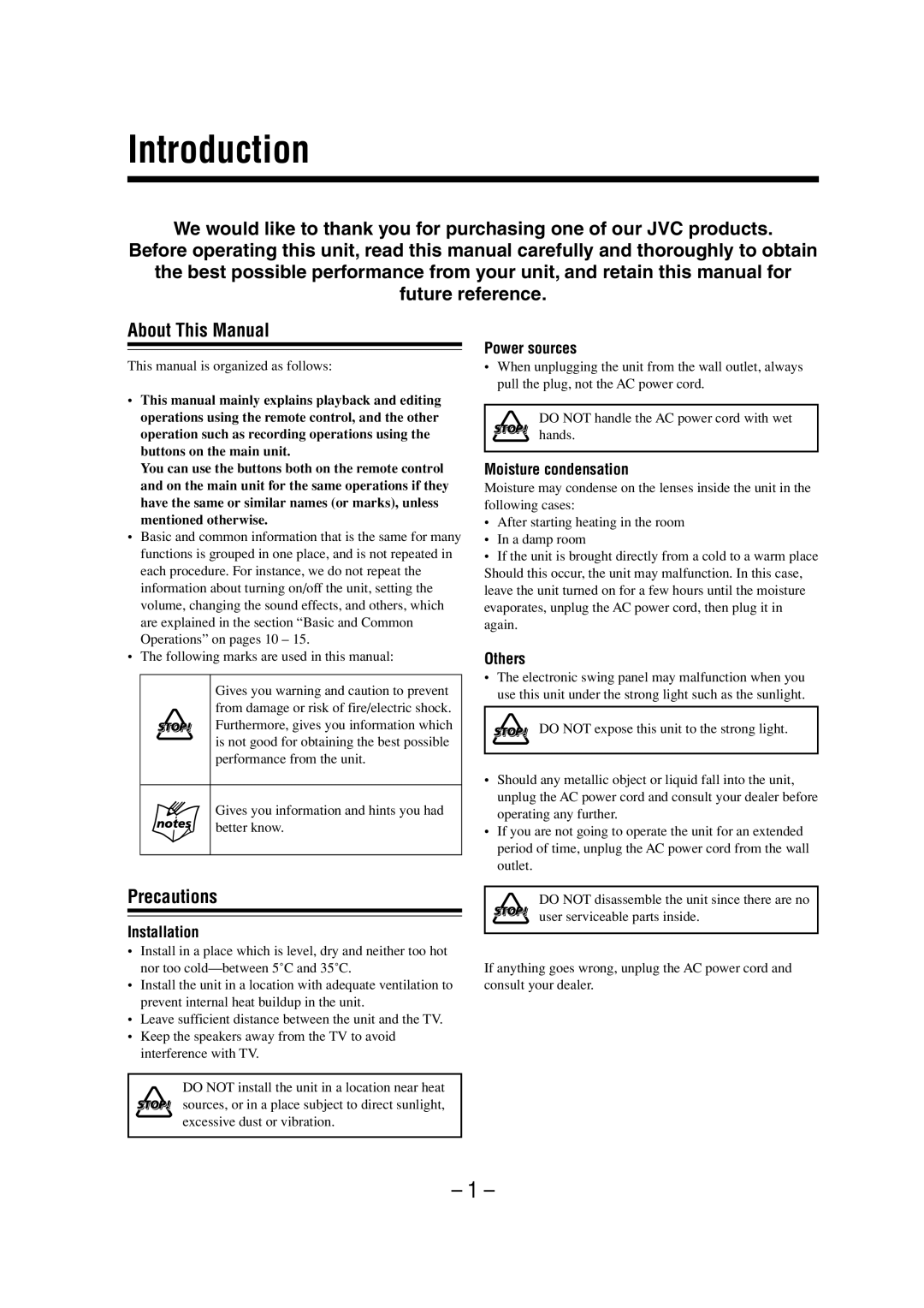 JVC LVT0900-008A, 0802MWMMDWJEM manual Introduction, Precautions 