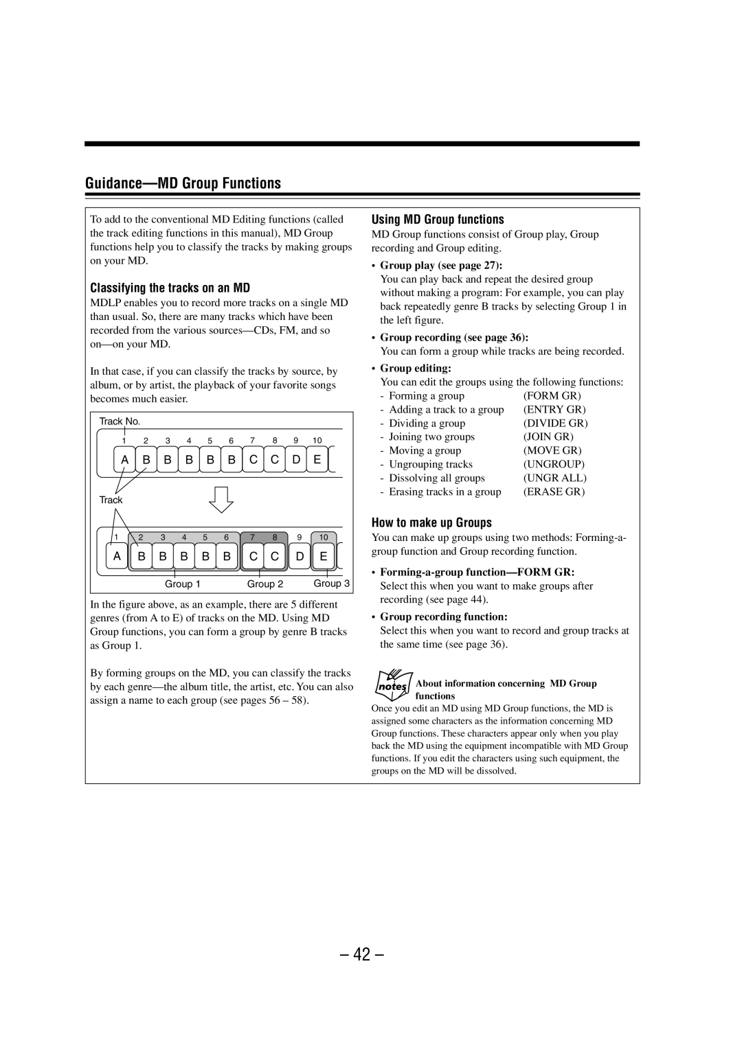 JVC 0802MWMMDWJEM, LVT0900-008A Guidance-MD Group Functions, Classifying the tracks on an MD, Using MD Group functions 