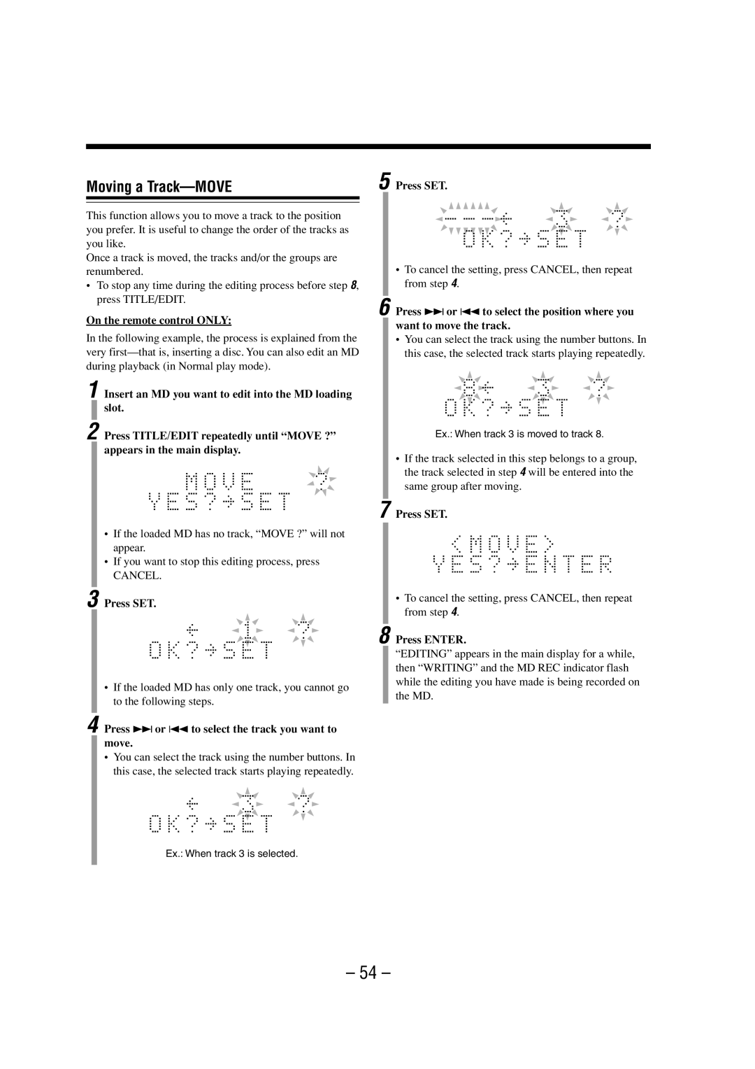 JVC 0802MWMMDWJEM, LVT0900-008A manual Moving a Track-MOVE, Press ¢or 4to select the track you want to move 