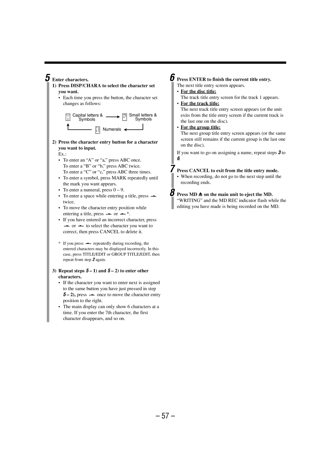 JVC LVT0900-008A manual Repeat steps 5 1 and 5 2 to enter other characters, Press Enter to finish the current title entry 