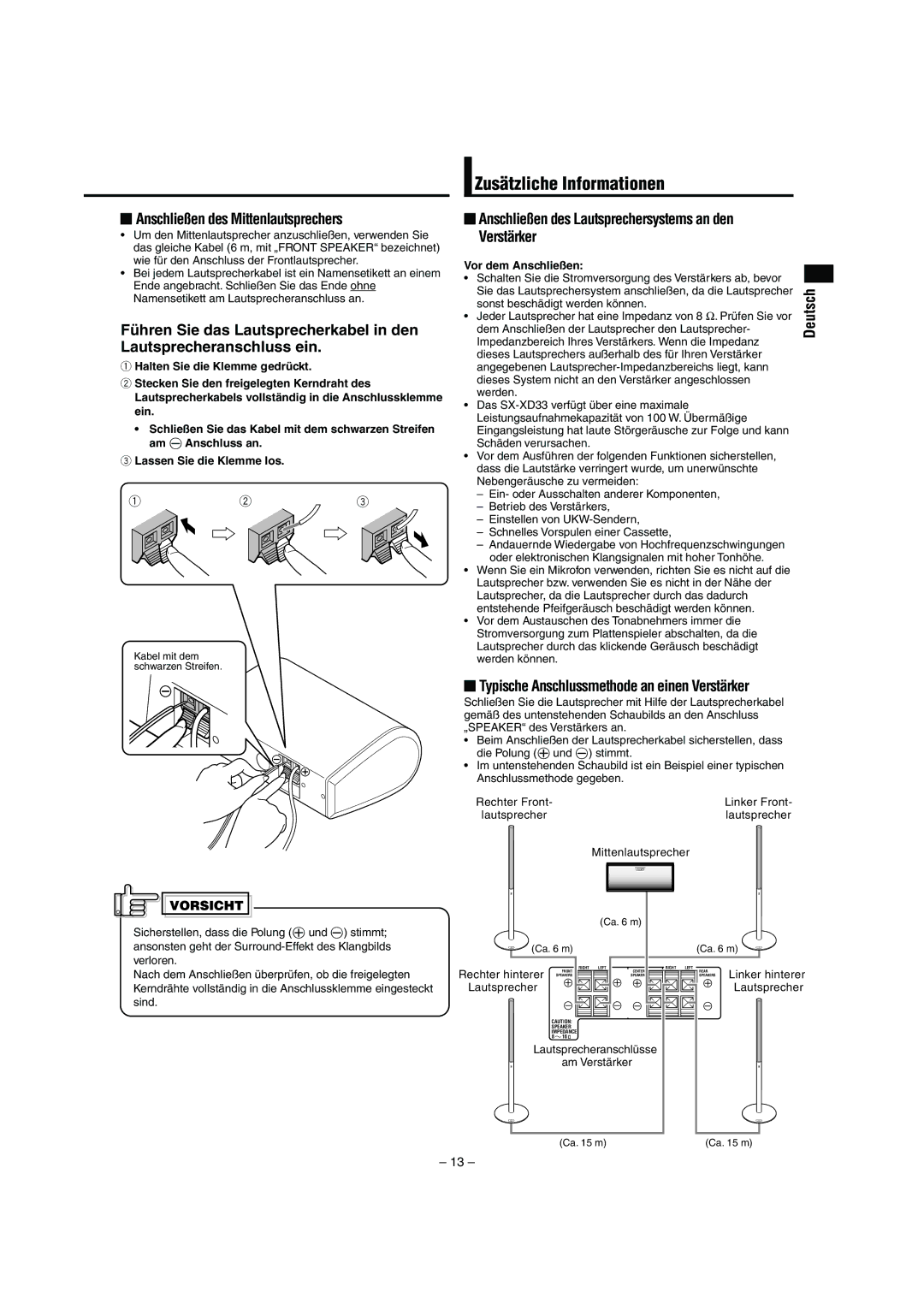 JVC LVT0953-001B manual Zusätzliche Informationen, Anschließen des Mittenlautsprechers 