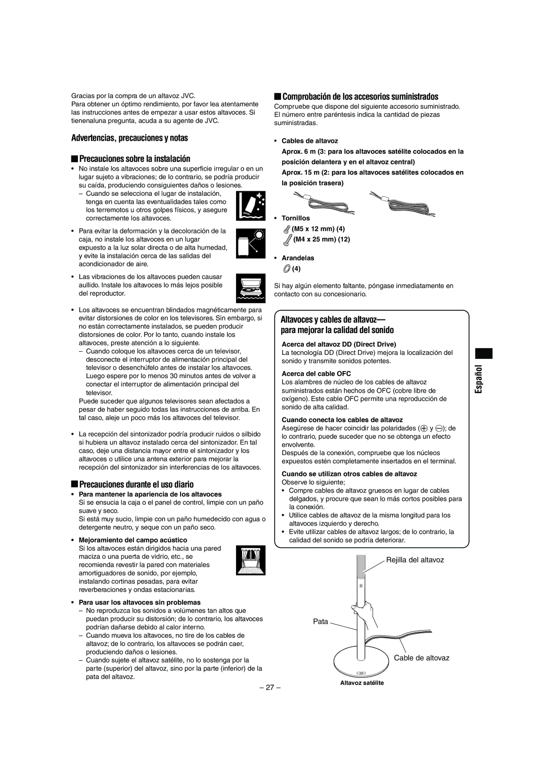 JVC LVT0953-001B manual Precauciones durante el uso diario, Español 