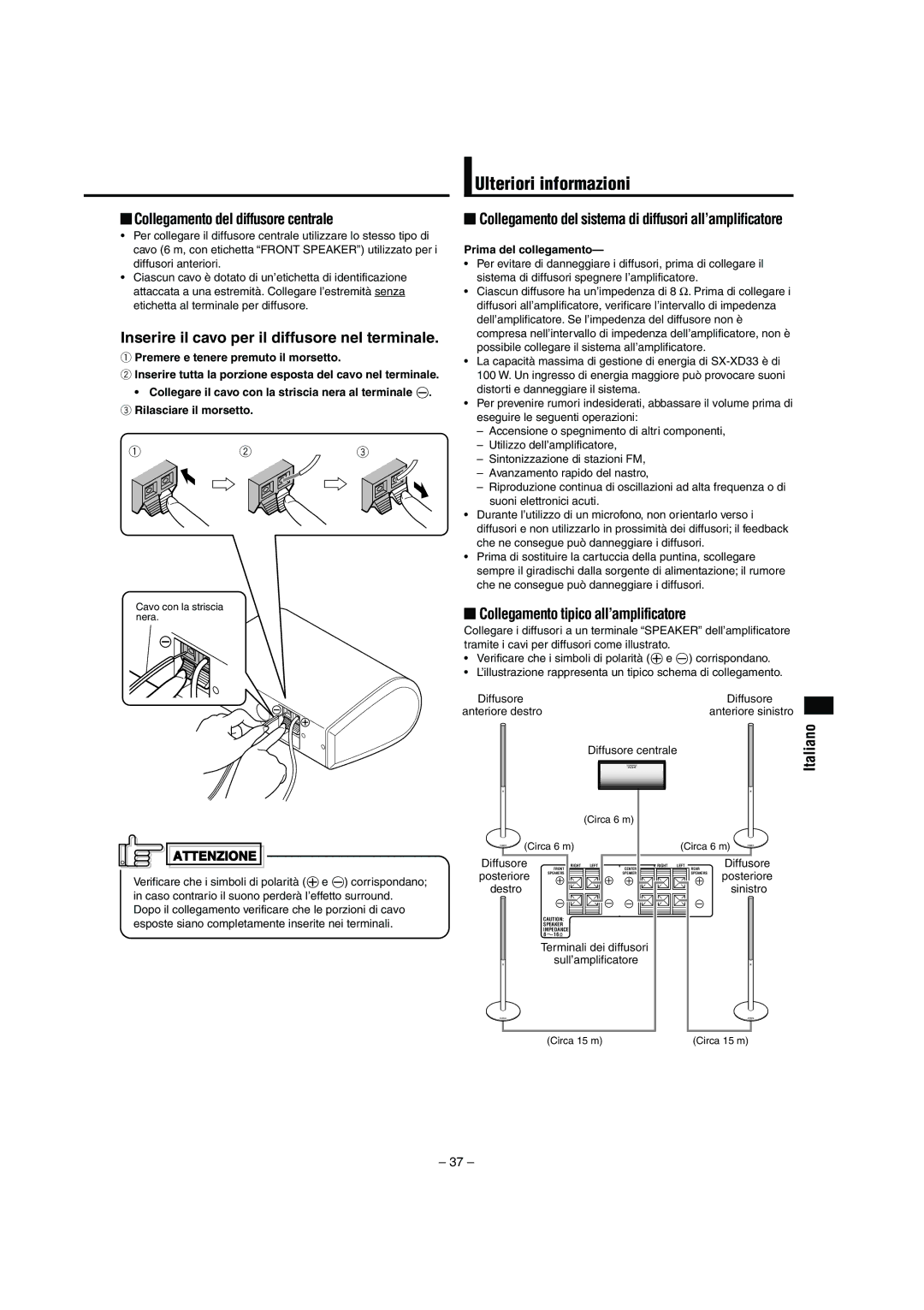 JVC LVT0953-001B manual Ulteriori informazioni, Collegamento del diffusore centrale, Collegamento tipico all’amplificatore 