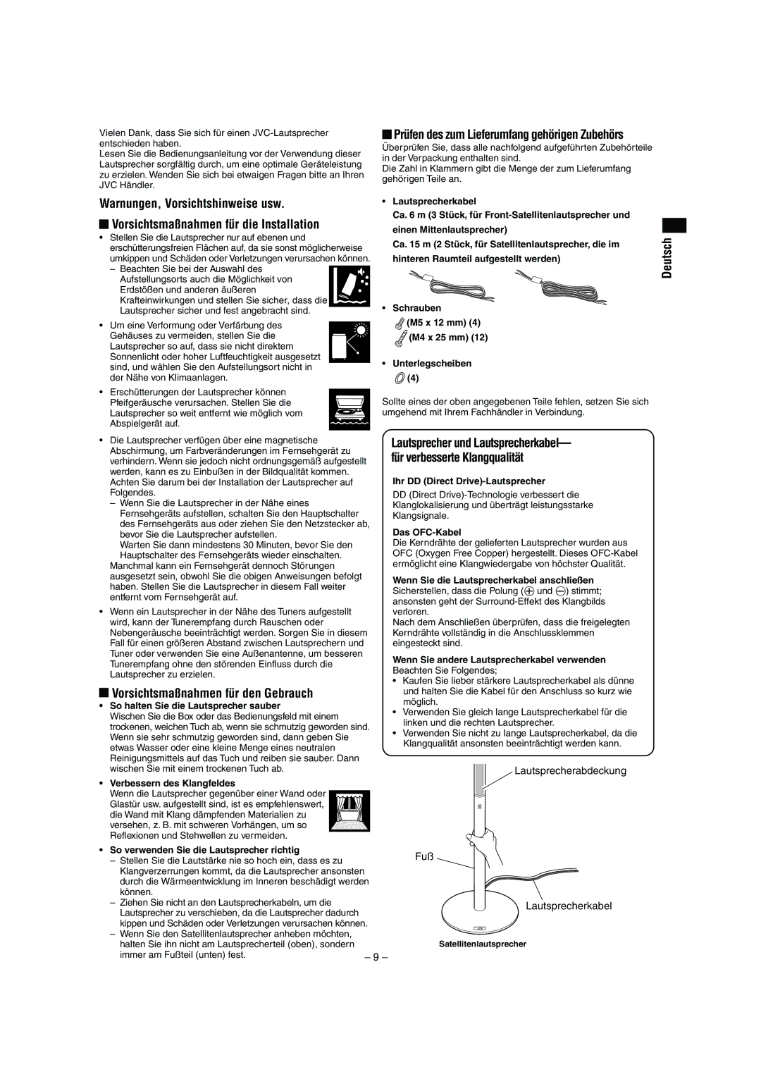 JVC LVT0953-001B manual Deutsch, Vorsichtsmaßnahmen für den Gebrauch 