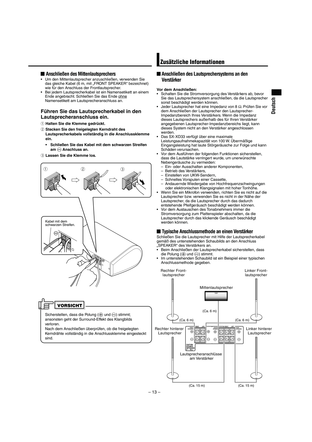JVC LVT0953-001B manual Zusätzliche Informationen, Anschließen des Mittenlautsprechers, Deutsch 