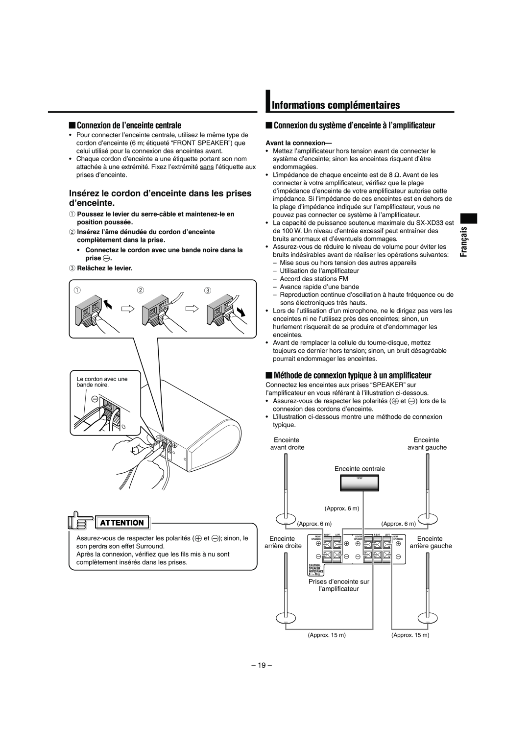 JVC LVT0953-001B manual Informations complémentaires, Connexion de l’enceinte centrale, Français 